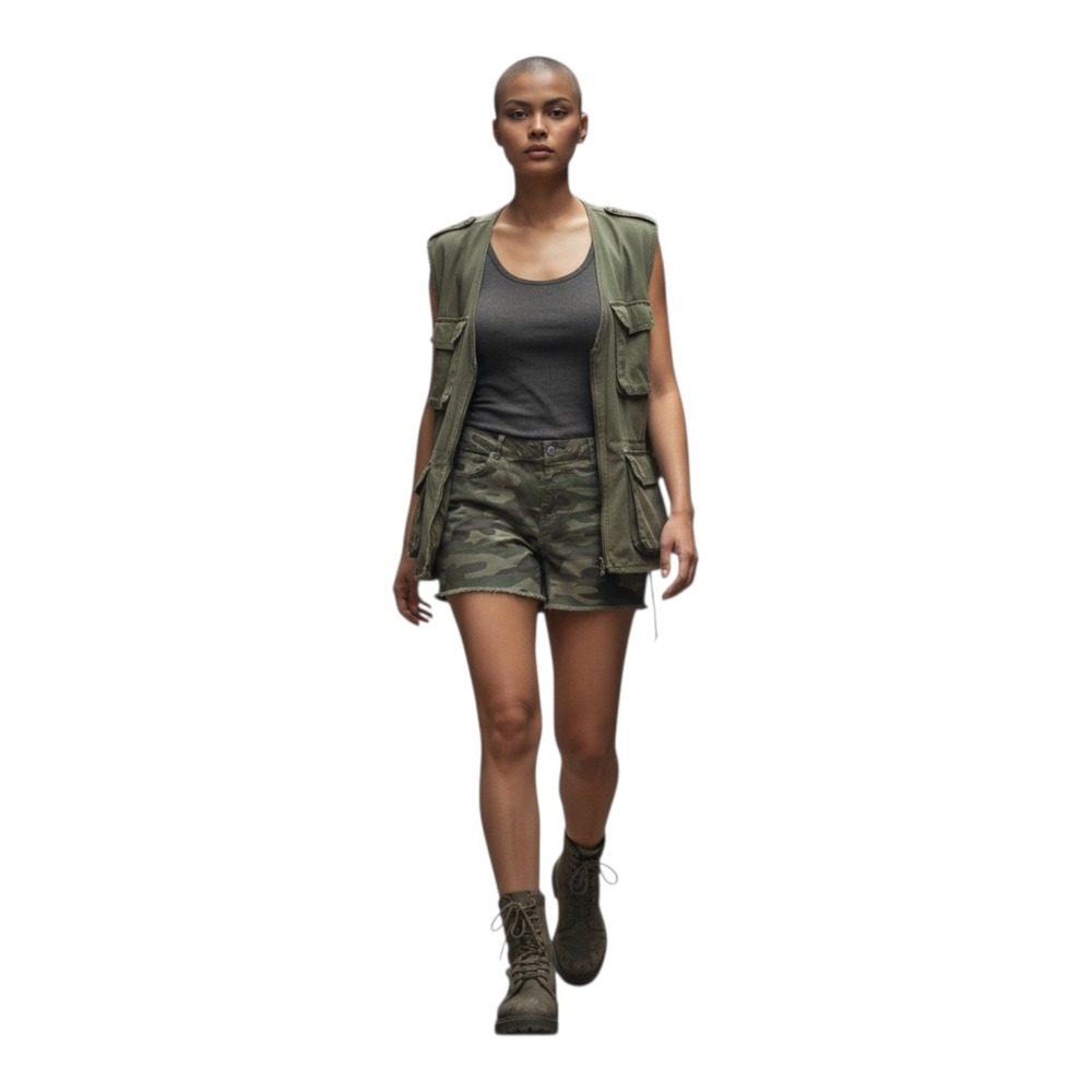 Maurices Women's 14 High Rise Green Camouflage Army‎ Military Cutoff Jean Shorts